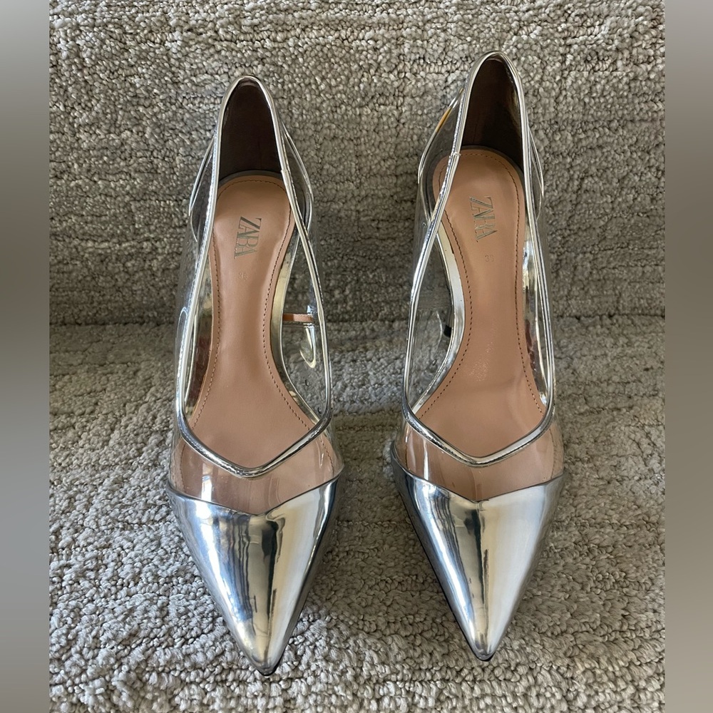 Zara Silver Vinyl PVC High Heel